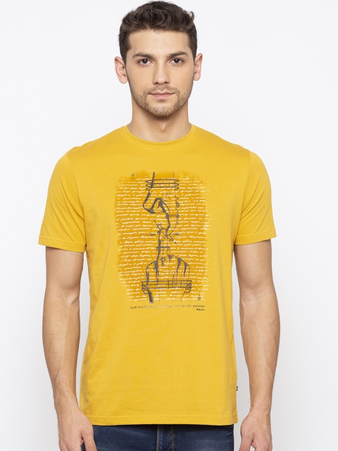 

Status Quo Men Yellow Slim Fit Printed Round Neck T-shirt