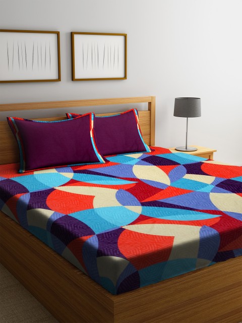 

BOMBAY DYEING Orange & Blue Abstract 180 TC Cotton 1 King Bedsheet with 2 Pillow Covers