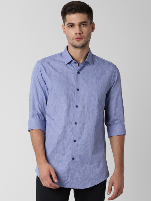 

Peter England Men Blue Slim Fit Self Design Casual Shirt