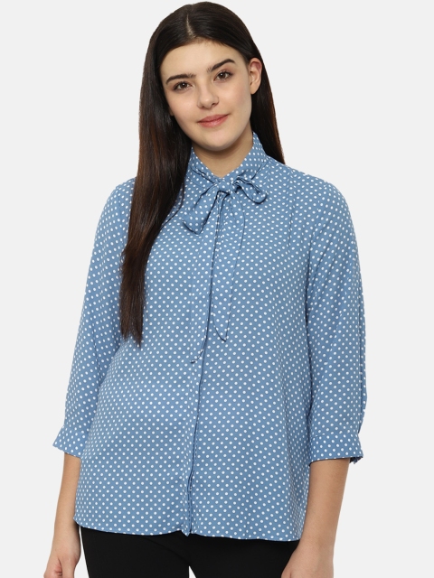 

Van Heusen Woman Blue & White Regular Fit Printed Casual Shirt