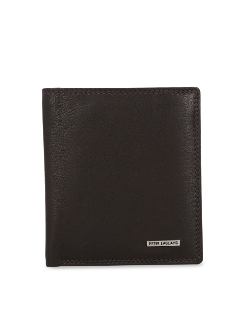 

Peter England Men Brown Textured Two Fold Leather Wallet