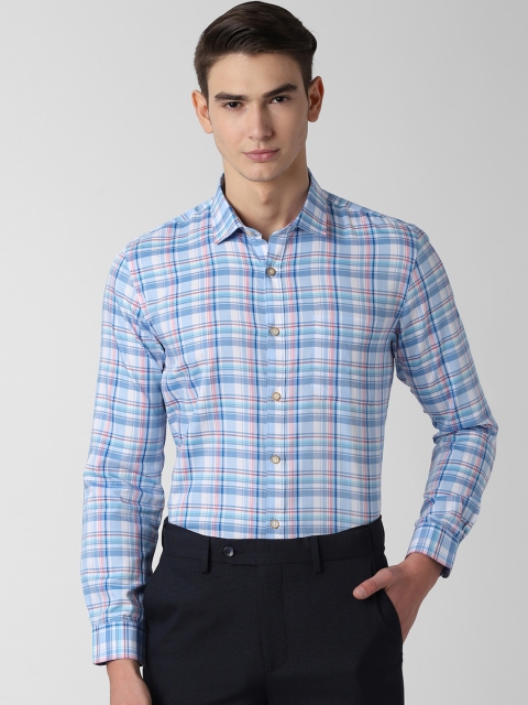 

Peter England Men Blue & White Slim Fit Checked Formal Shirt