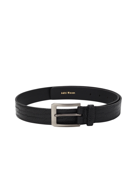 

Aditi Wasan Men Black Woven Design Leather Belt