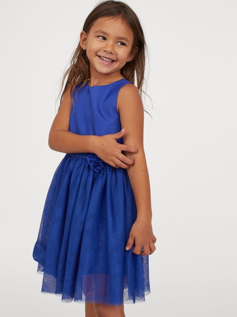 

H&M Girls Blue Solid Glittery Tulle dress