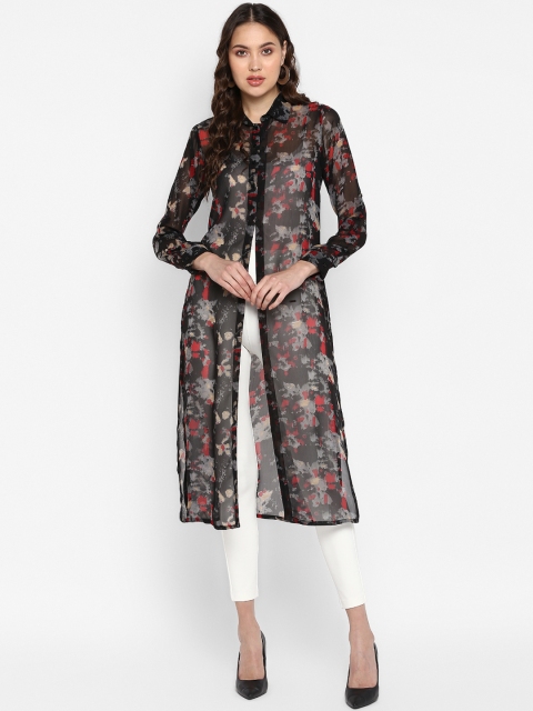 

Color Cocktail Women Black & Red Printed Button Shrug