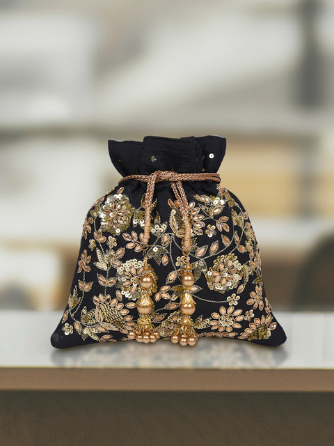 

HORRA Black & Beige Embellished Potli
