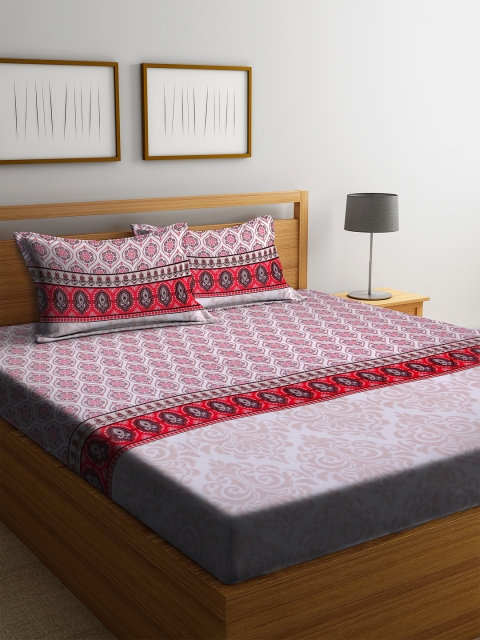 

BOMBAY DYEING Pink & Red Abstract 300 TC Cotton 1 King Bedsheet with 2 Pillow Covers