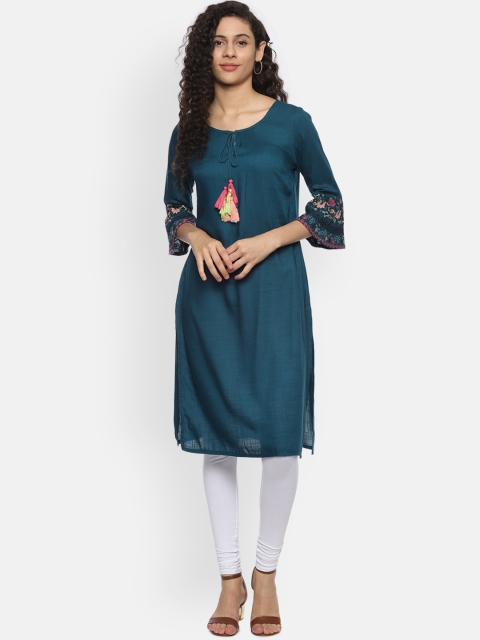 

People Women Green Solid Straight Kurta