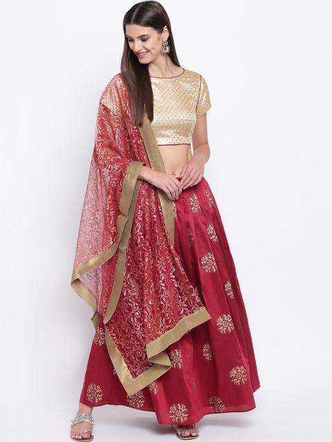 

Shakumbhari Maroon & Gold-Toned Woven Design Ready to Wear Lehenga & Blouse with Dupatta