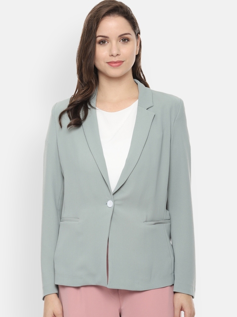 

Van Heusen Woman Olive Green Solid Single-Breasted Blazer, Grey