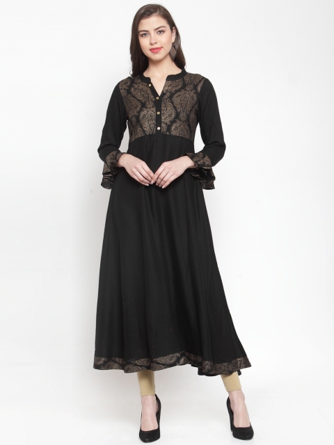 

Kiaasa Women Black & Gold-Toned Foil Printed Anarkali Kurta