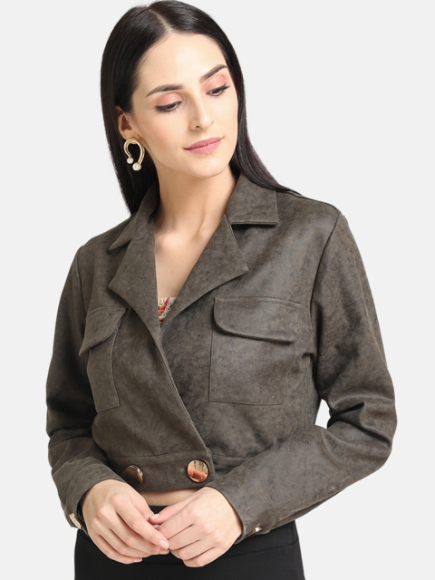 

Kazo Women Olive Green Solid Biker Tailored Jacket