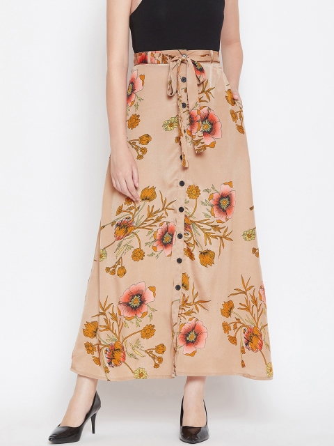 

LUCERO Women Beige & Mustard Yellow Printed A-Line Maxi Skirt