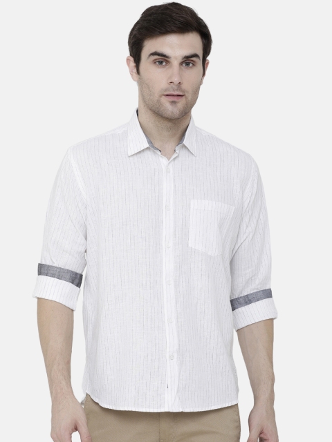 

CAVALLO by Linen Club Men Cotton Linen White & Blue Regular Fit Striped Casual Shirt