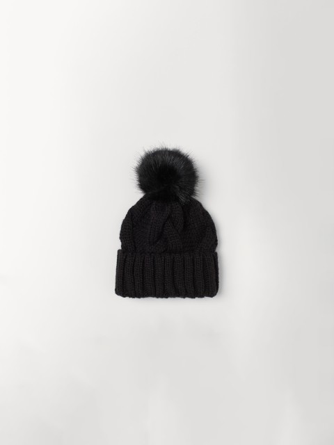 

H&M Women Black Self Design Knitted Wool-blend Beanie