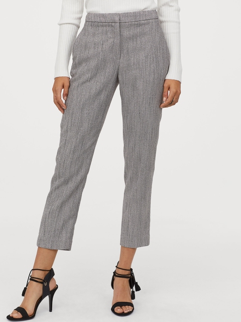 

H&M Women Grey Self Design Cigarette Trousers