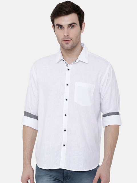 

CAVALLO by Linen Club Men Cotton Linen White Regular Fit Solid Sustainable Casual Shirt