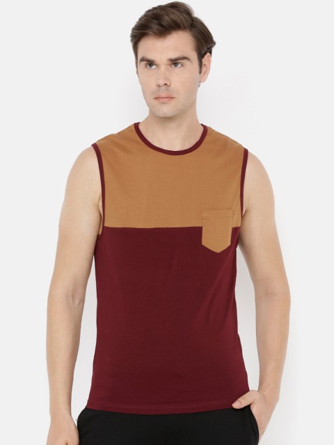 

Azani Men Brown & Maroon Colourblocked Round Neck T-shirt