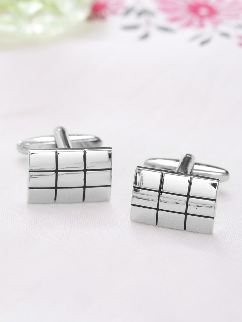 

Tistabene Silver-Toned Rhodium-Plated Geometric Cufflinks