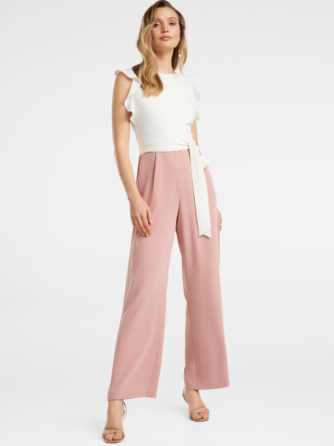 

Forever New Women White & Pink Colourblocked Basic Jumpsuit