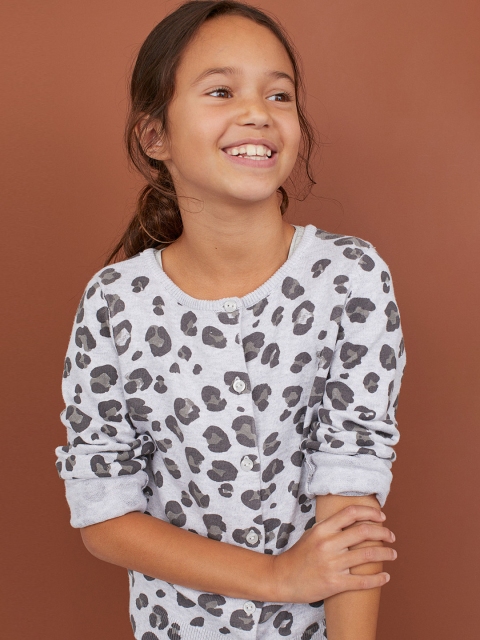 H&M Girls White & Grey Fine-Knit Cotton Cardigan