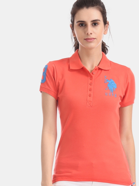 

U.S. Polo Assn. Women Orange Printed Polo Collar T-shirt