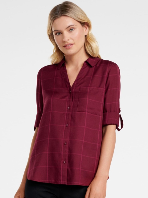 

Forever New Women Maroon Regular Fit Checked Casual Shirt