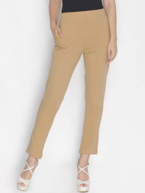 

LYRA Women Beige Straight Fit Solid Cigarette Trousers