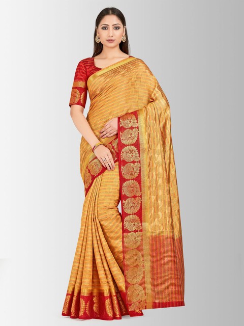 

MIMOSA Yellow & Red Art Silk Woven Design Kanjeevaram Saree