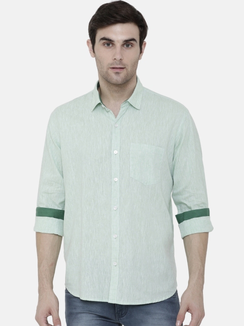 

CAVALLO by Linen Club Men Cotton Linen Green Regular Fit Solid Casual Shirt