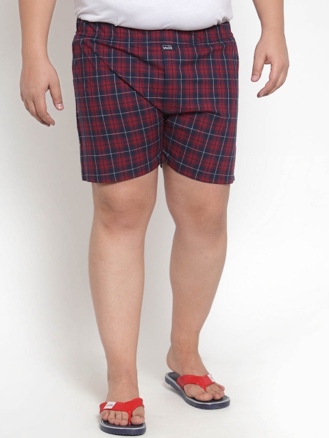 

plusS Men Red & Navy Blue Checkered Pure Cotton Boxer MBX208E
