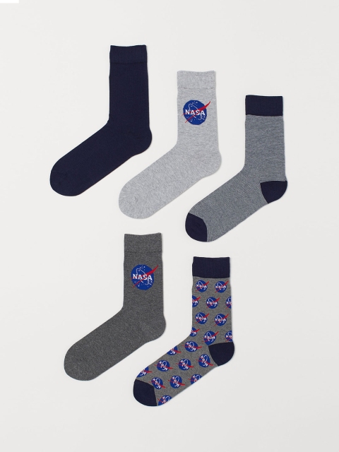 

H&M Men Solid 5-Pack Socks, Grey