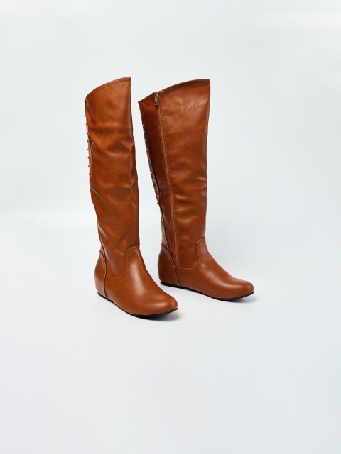 

Ginger by Lifestyle Women Tan Brown Solid Synthetic High-Top Flat Boots