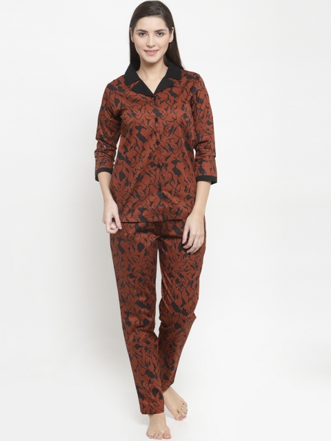 

Claura Women Copper-Toned & Black Printed Night suit