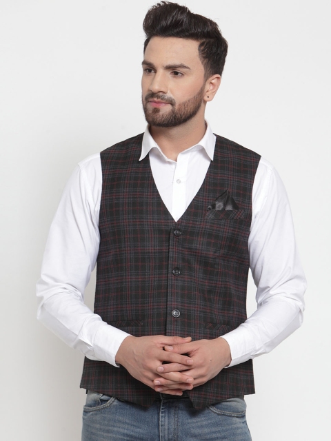 

Neudis Men Black & Red Checked Poly Wool Waistcoat