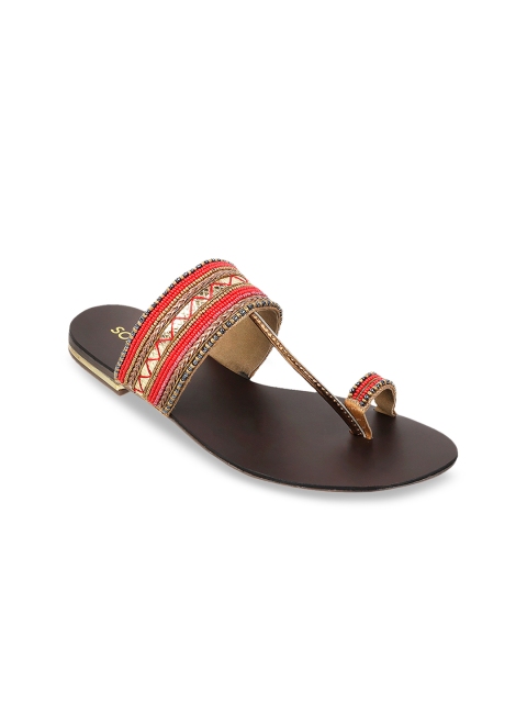 

SOLE HEAD Women Red Embellished T-Strap Flats