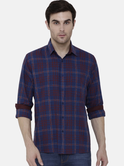 

CAVALLO by Linen Club Men Blue & Red Regular Fit Checked Casual Linen Shirt