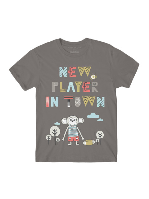 

THREADCURRY Boys Grey Printed Round Neck T-shirt