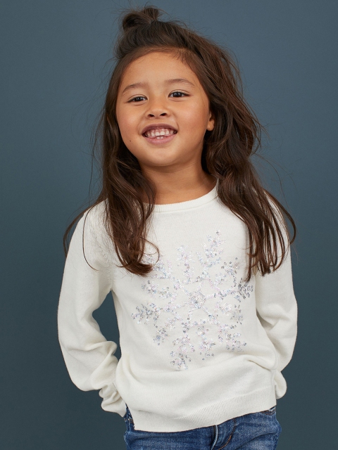 

H&M Girls White Sequin-Motif Jumper