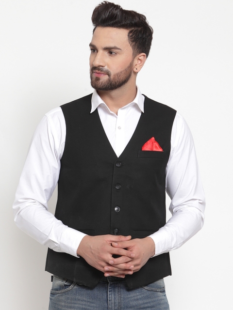 

Neudis Men Black Solid Poly Wool Waistcoat