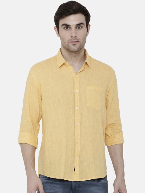

CAVALLO by Linen Club Men Cotton Linen Yellow Regular Fit Solid Casual Shirt