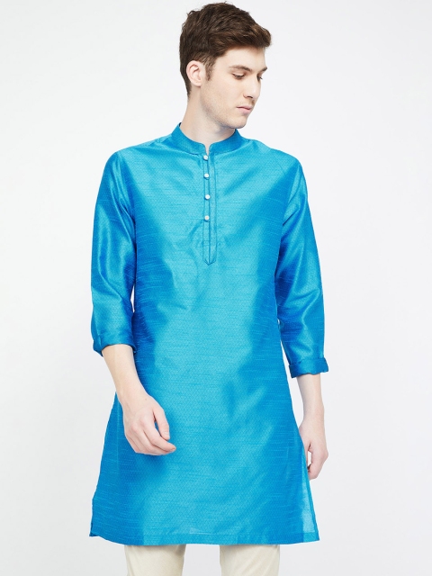 

Melange by Lifestyle Men Turquoise Blue Woven Design Straight Kurta