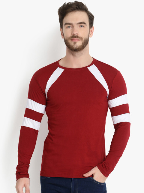 

ZALLEN Men Maroon Solid Round Neck T-shirt