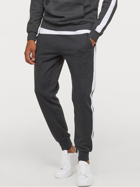

H&M Men Charcoal Grey Joggers With Side Stripes