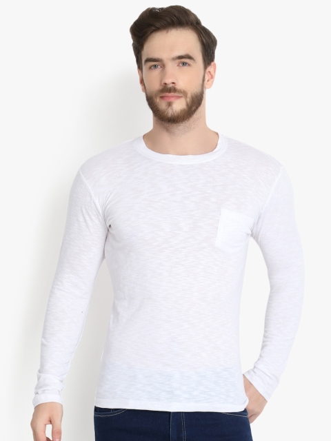 

ZALLEN Men White Solid Round Neck T-shirt