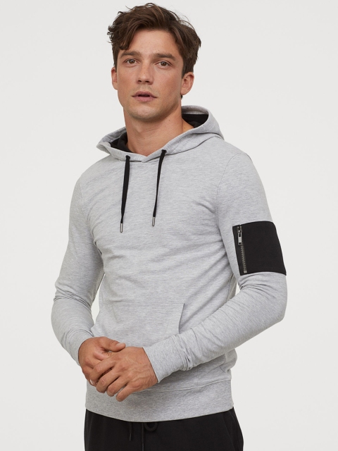 

H&M Men Grey Hooded Top Muscle Fit