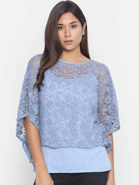 

The Kaftan Company Women Blue Self Design Cape Top