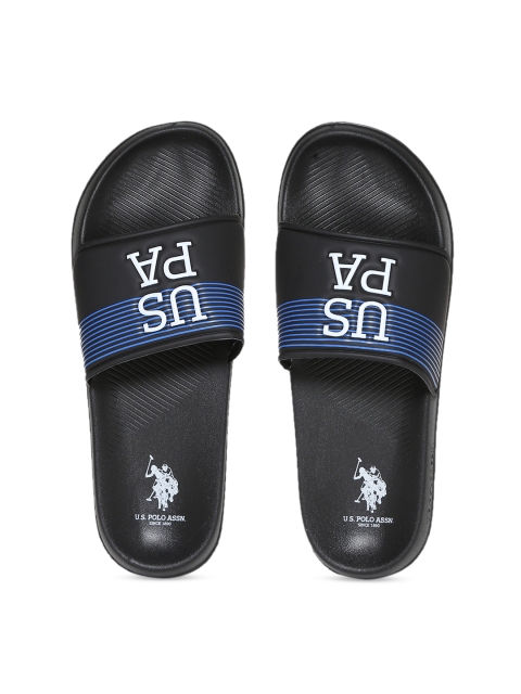 

U.S. Polo Assn. Men Black & Blue Printed Sliders