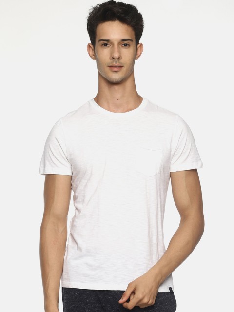 

Soul Space Men White Solid Round Neck Slim Fit T-shirt
