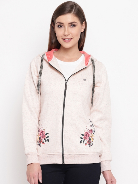 

FABNEST Women Beige Solid Hooded Sweatshirt